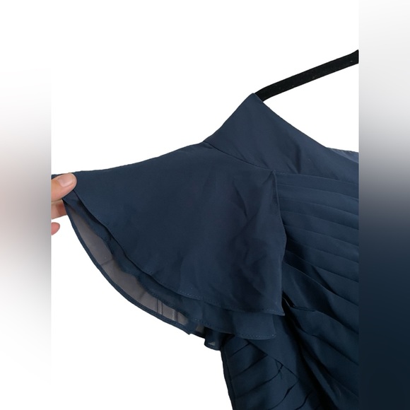 AZAZIE HADLEY A-Line Pleated Chiffon Knee-Length Dress Dark Navy custom size - Picture 12 of 15